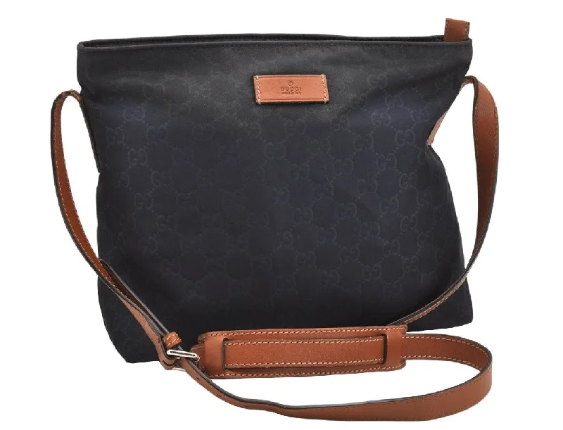 Luxury bags with chain strapsAuthentic GUCCI Shoulder Cross Body Bag Purse GG Nylon Leather 314529 Navy 2360K