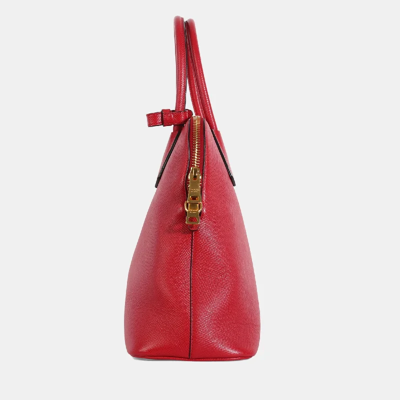 Best tote bags for workPRADA Red Saffiano Leather Medium Dome Satchel Bag