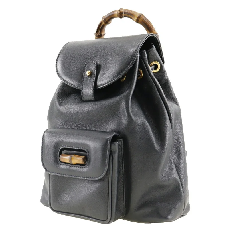 Water-resistant travel backpacksGUCCI Bamboo Mini Backpack Rucksack/Daypack 003.1705.0030 Calf Italian Navy Flap Ladies