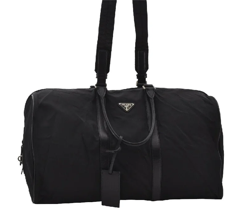 Vintage-inspired handbagsAuthentic PRADA Vintage Nylon Tessuto Leather 2Way Travel Boston Bag Black 6905I