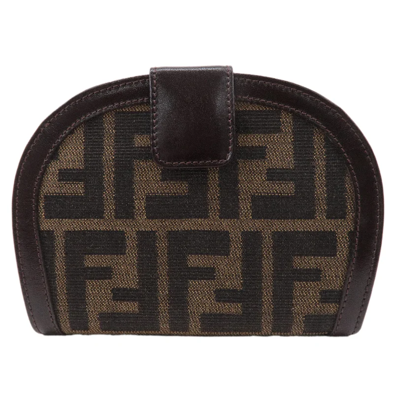 Designer bags with top handlesFENDI Zucca Canvas Leather Bi-fold Wallet 01223 Khaki Brown Black