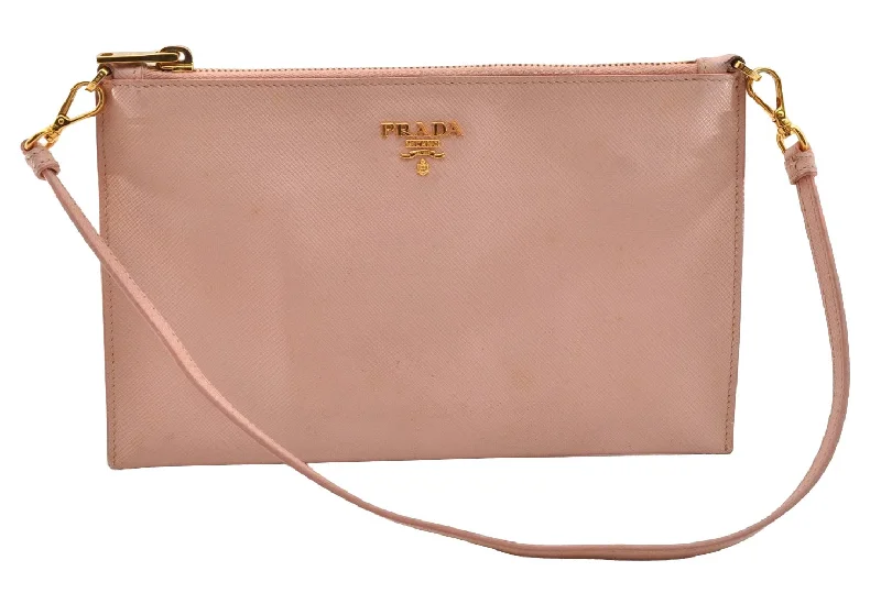 Customizable monogram bagsAuthentic PRADA Saffiano Leather 2Way Shoulder Hand Clutch Bag Pink 8100I