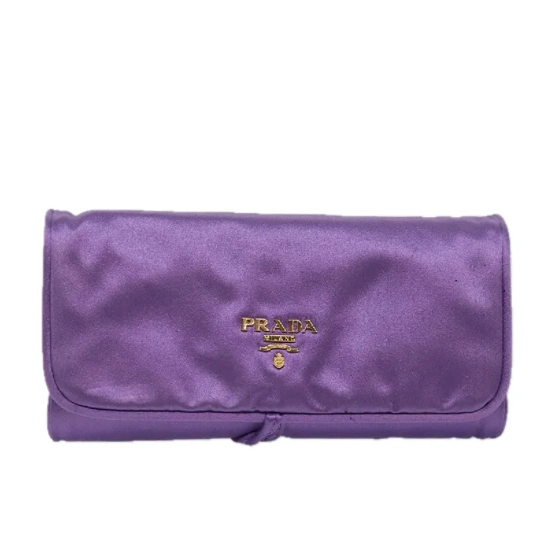 Designer bags with gold hardwarePRADA Jewelry Case Cosmetic Pouch Satin Purple  74450