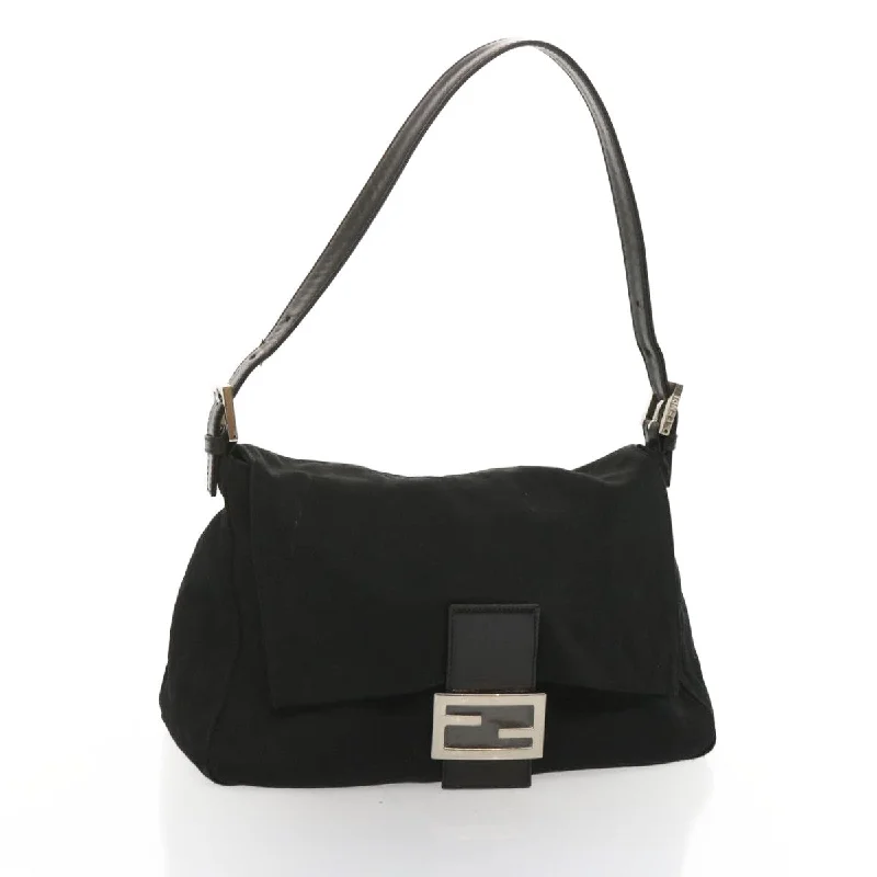 Designer bags with detachable strapsFENDI Mamma Baguette Shoulder Bag Nylon Black  yk11070