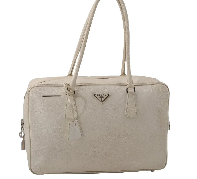 High-quality leather messenger bagsAuthentic PRADA Vintage Leather Shoulder Hand Bag White 0892J