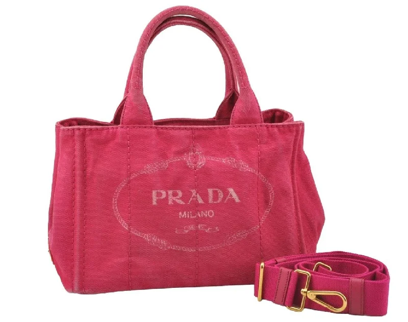 Luxury bags with chain strapsAuthentic PRADA Vintage Canapa SS Canvas 2Way Hand Tote Bag Purse Pink 9914I