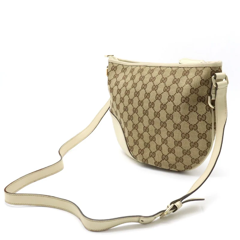 Customizable monogram bagsGUCCI GG Canvas Shoulder Bag Leather Khaki Beige Ivory White 169998