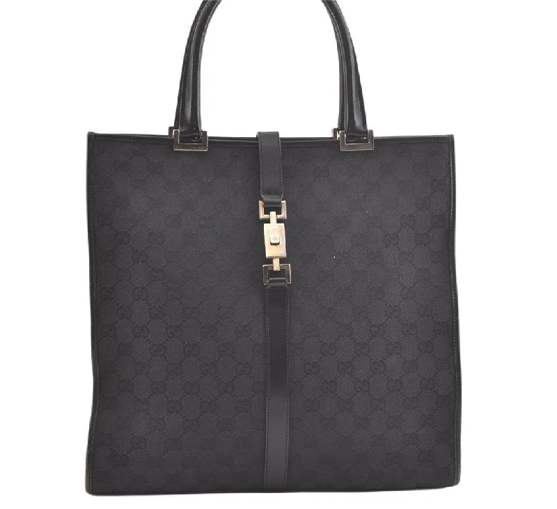 Durable leather bags for daily useAuthentic GUCCI Jackie Hand Tote Bag GG Canvas Leather 0021064 Black 2766K