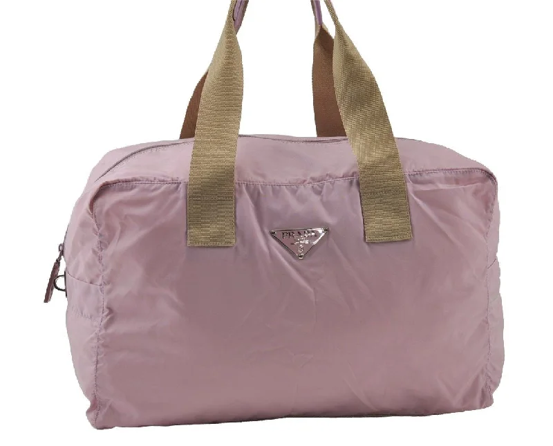 Vintage-inspired handbagsAuthentic PRADA Vintage Nylon Tessuto Leather Travel Boston Bag Pink 0637J