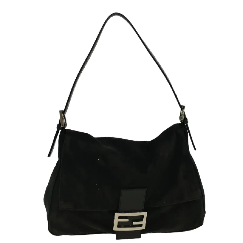 Durable leather bags for daily useFENDI Mamma Baguette Shoulder Bag Nylon Black  ac2482