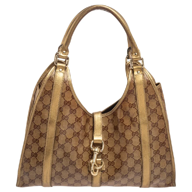 Top-rated backpack brandsGucci Gold/Beige GG Crystal Canvas and Leather Medium Joy Shoulder Bag