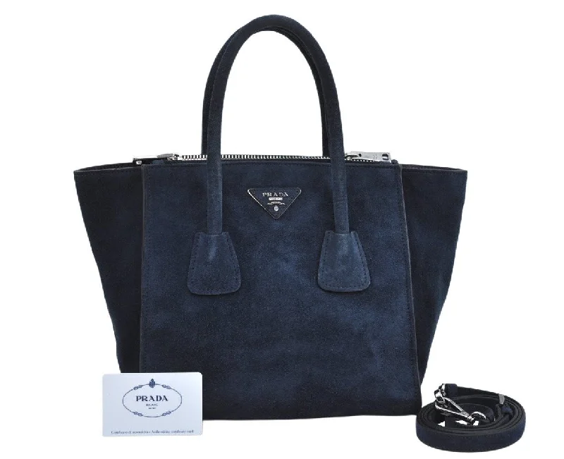 Stylish laptop bags for professionalsAuthentic PRADA SCAMOSCIATO Suede Leather 2Way Shoulder Hand Bag Navy Blue K7209