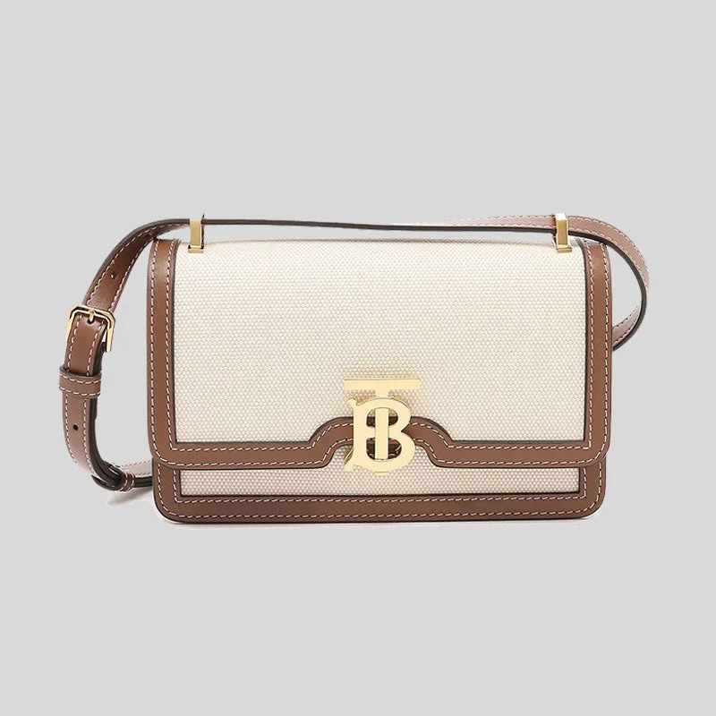 Durable leather bags for daily useBURBERRY Two-Tone Mini TB Elongated Crossbody Bag Natural/Malt Brown 80705741