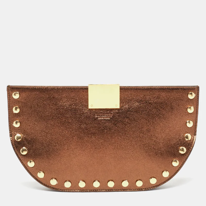 Compact crossbody bags for travelBronze Leather Studded Olympia Clutch