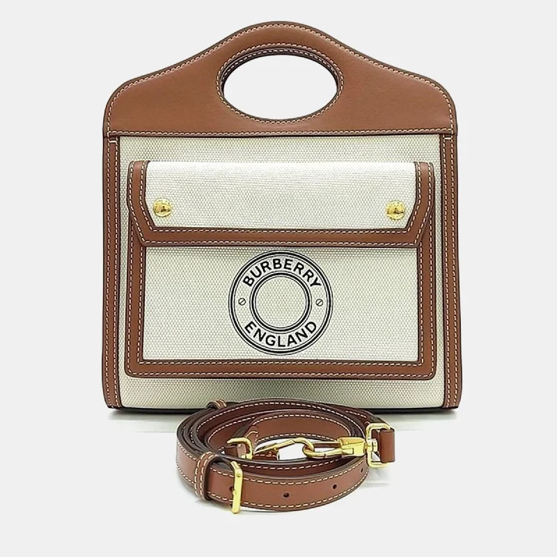 White/Brown Canvas/Leather Logo Print Mini Crossbody Bag