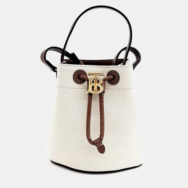 Durable leather bags for daily useNeutral Canvas and Leather Mini TB Bucket Bag