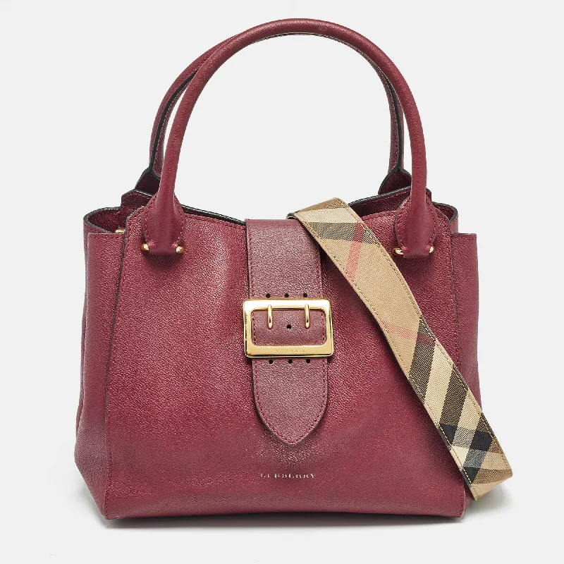 Designer bags with detachable strapsBurgundy Leather Buckle Tote