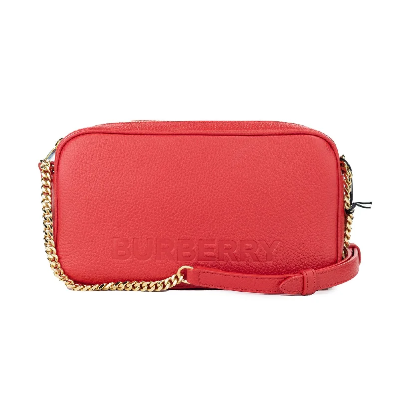 Luxury bags with exotic skinsBurberry Small Red Pebbled Leather Elongated Camera Crossbody Bag Purse