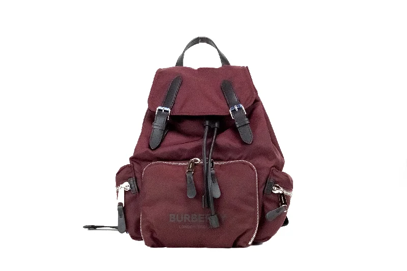 Affordable luxury bags Burberry Medium Burgundy Econyl Nylon Rucksack Drawstring Backpack Bookbag