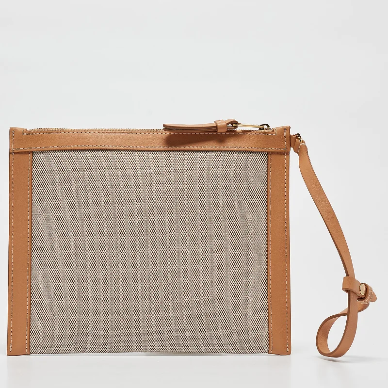 High-end designer bags for menBeige/Tan Canvas and Leather Wristlet Pouch