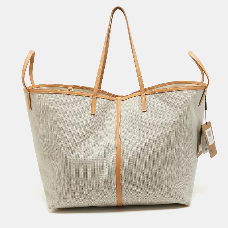 Eco-friendly tote bags for shoppingBeige Canvas and Leather XL Beach Tote