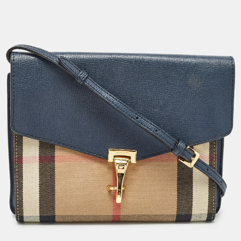 Affordable luxury bags Navy Blue/Beige House Check Fabric and Leather Small Macken Crossbody Bag