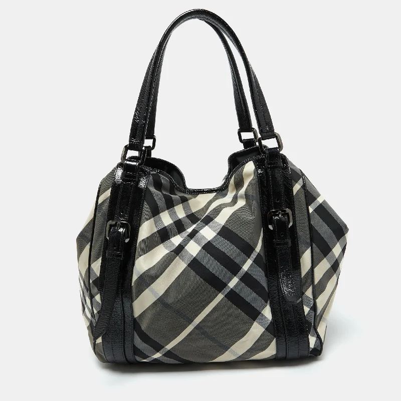 Best bags for weekend getawaysBlack Beat Check Nylon and Patent Leather Large Victoria Tote