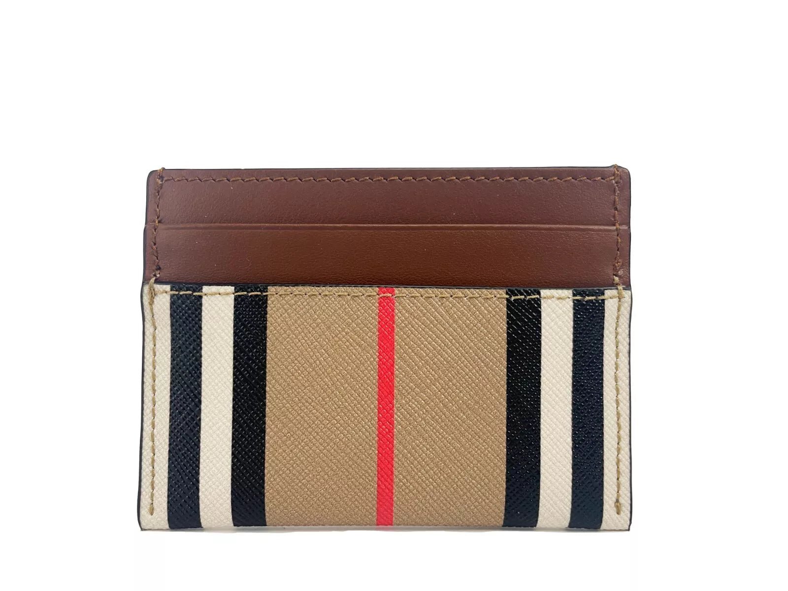 Designer bags with gold hardwareBurberry Sandon Tan Canvas Check Printed Leather Slim Card Case Wallet