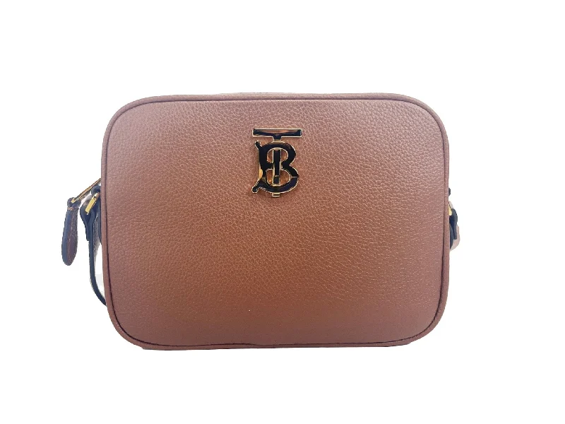 Designer bags with top handlesBurberry Small Leather Tan Camera Crossbody TB Logo Bag