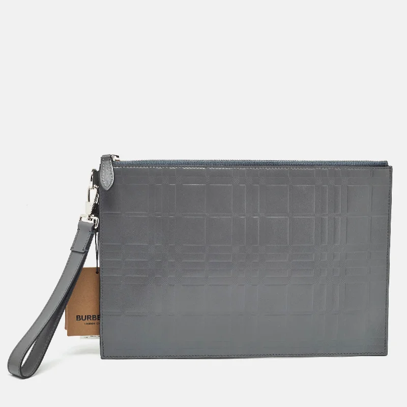 Designer bags with detachable strapsGrey Check Embossed Leather Edin Zip Pouch