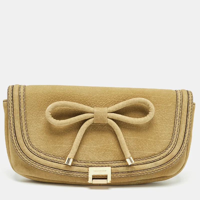 Designer bags with gold hardwareGreen Nubuck Leather Bow Flap Clutch