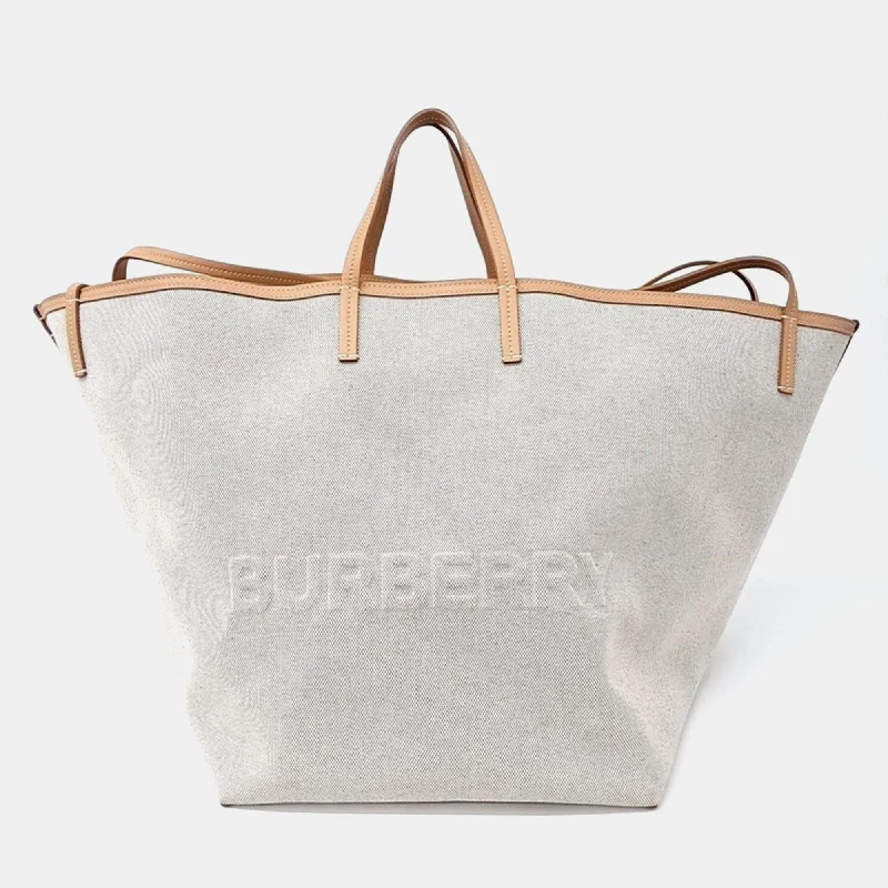 Trendy bucket bags for summerCream/Brown Canvas XL Beach Canvas Tote Bag