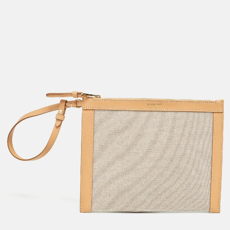 Eco-friendly tote bags for shoppingBeige/Tan Canvas and Leather Wristlet Pouch