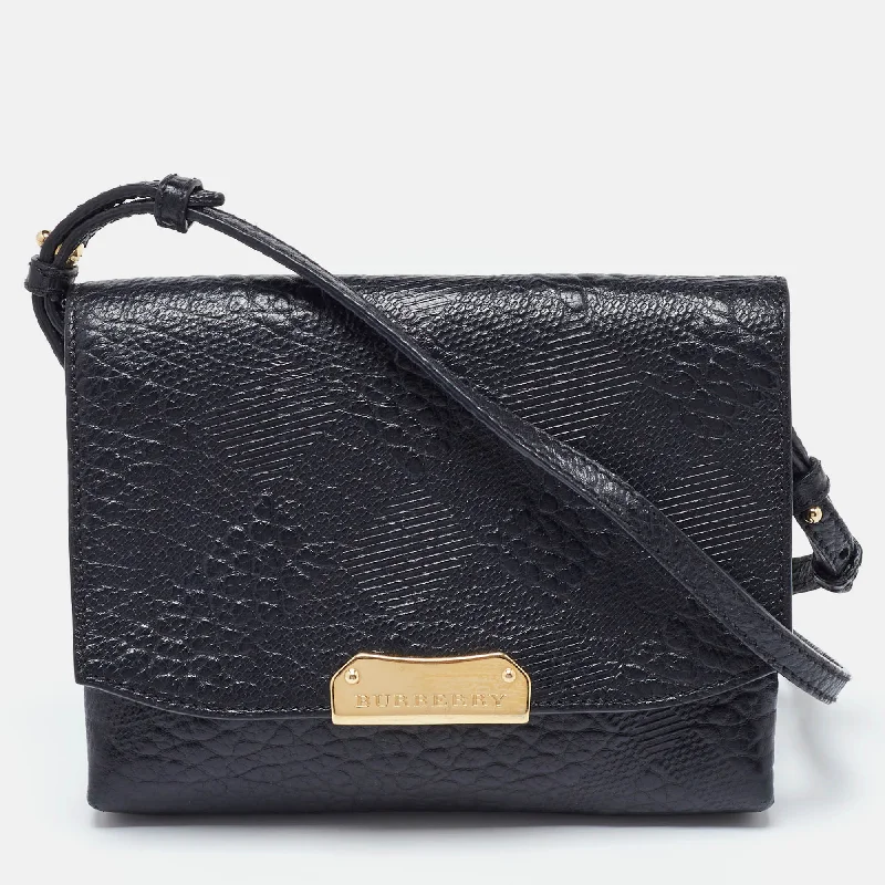 Luxury bags with exotic skinsBlack Embossed Check Leather Small Langley Crossbody Bag