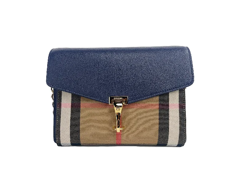 Designer bags with top handlesBurberry Macken Small Regency Blue House Check Leather Crossbody Bag