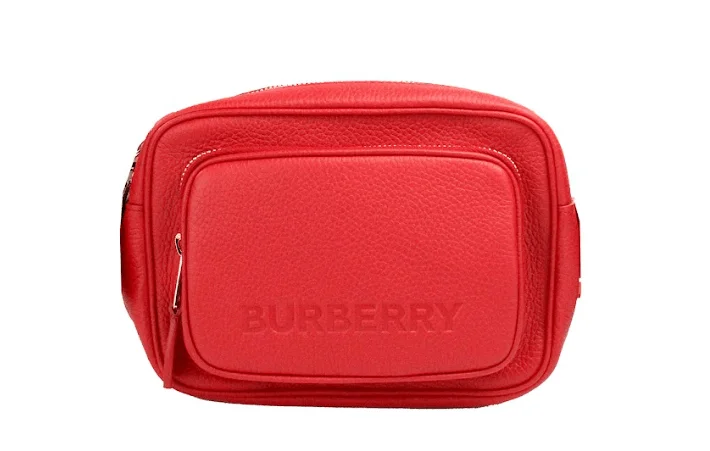 Customizable monogram bagsBurberry Small Branded Bright Red Grainy Leather Camera Crossbody Bag