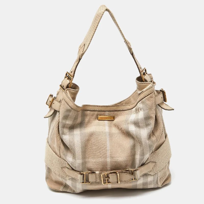 Trendy bucket bags for summerBeige House Check Canvas and Leather Large Parsons Bag