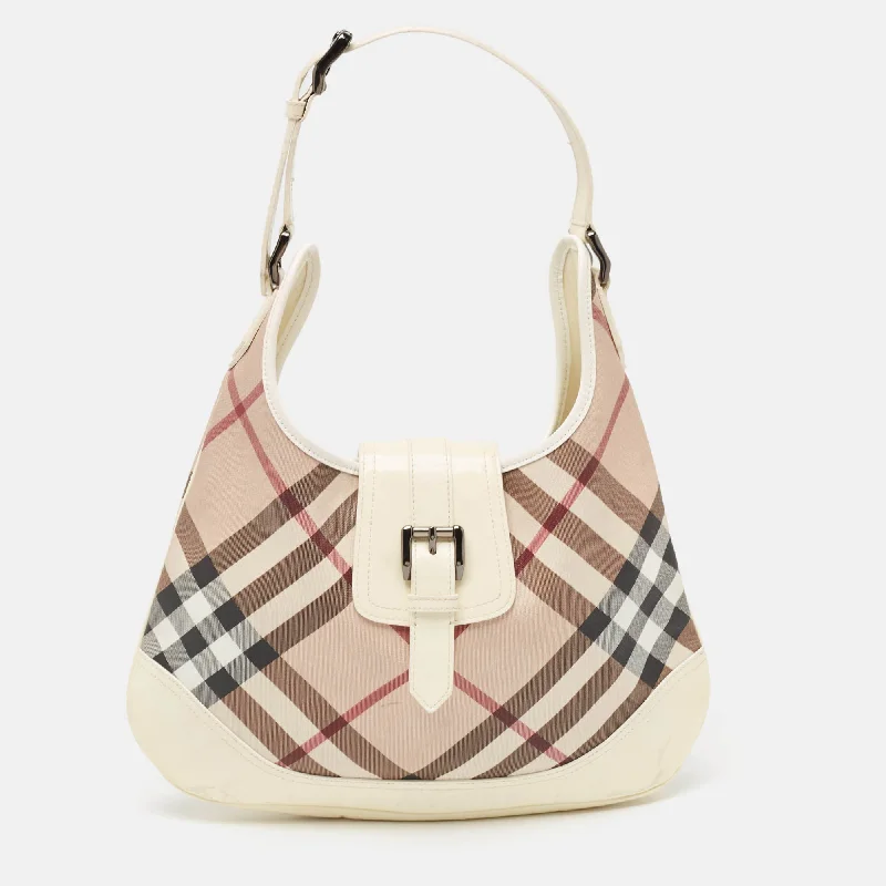 Luxury brand bags on saleWhite/Beige Nova Check PVC and Patent Leather Brooke Hobo