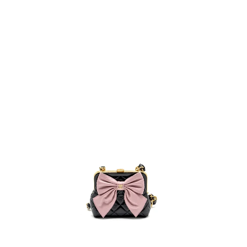 Large capacity travel bagsChanel 24a Bowknot Clutch with Chain Patent Crumpled Lambskin/Shiny Lambskin Black/Pink GHW (Microchip)