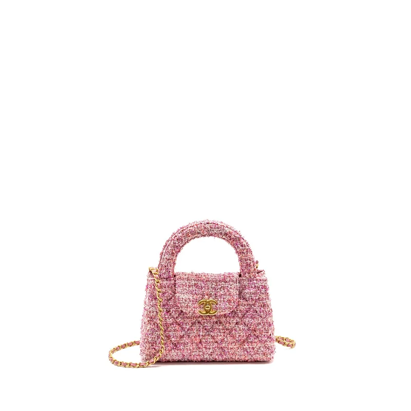 Vintage-inspired handbagsChanel 24P Mini Kelly/Shopping Tote Tweed Pink/Multicolour GHW (microchip)