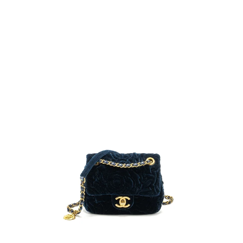 Water-resistant travel backpacksChanel Camellia Embossed Mini Square Flap Bag Velvet Navy GHW (microchip)