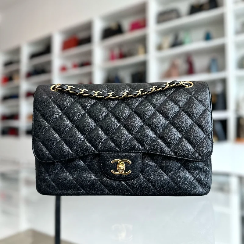 High-end designer bags for menCaviar Jumbo Double Flap Classic Flap Black GHW No 16