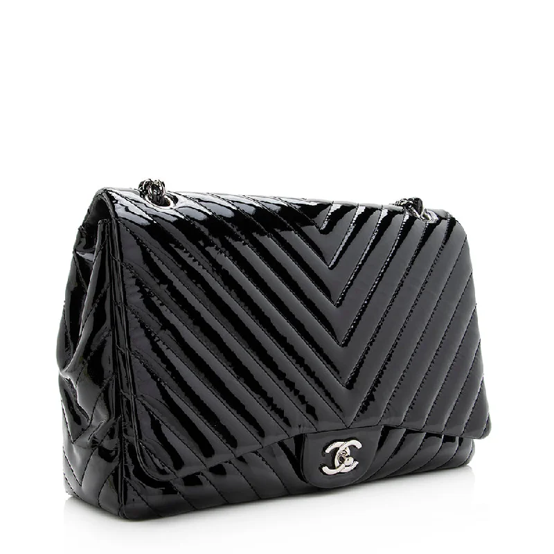 Compact crossbody bags for travelChanel Chevron Patent Leather Classic Maxi Single Flap Bag - FINAL SALE (19684)