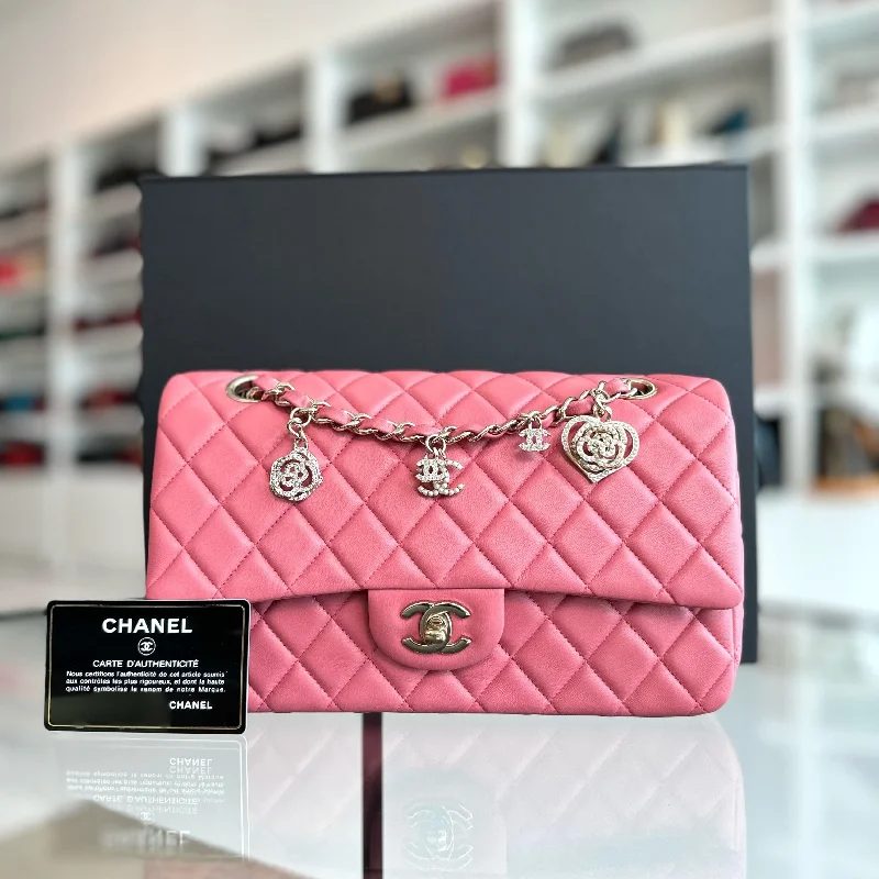 Designer bags with gold hardwareClassic Flap Medium Lambskin Valentine Crystal Heart Special Edition Pink LGHW No 19