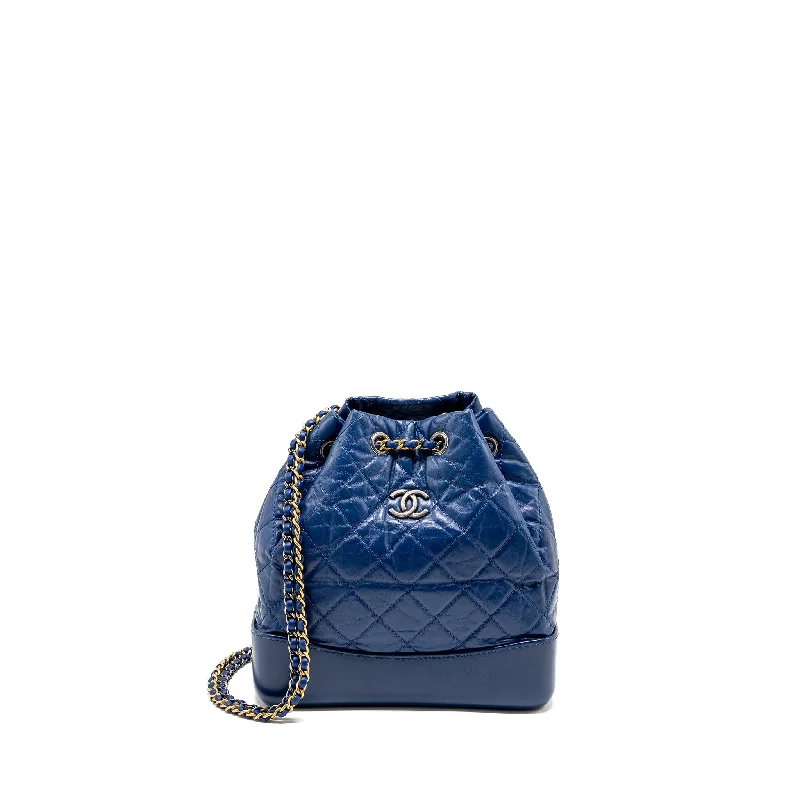 Durable leather bags for daily useChanel Gabrielle Backpack Aged Calfskin BLUE Multicolour Hardware