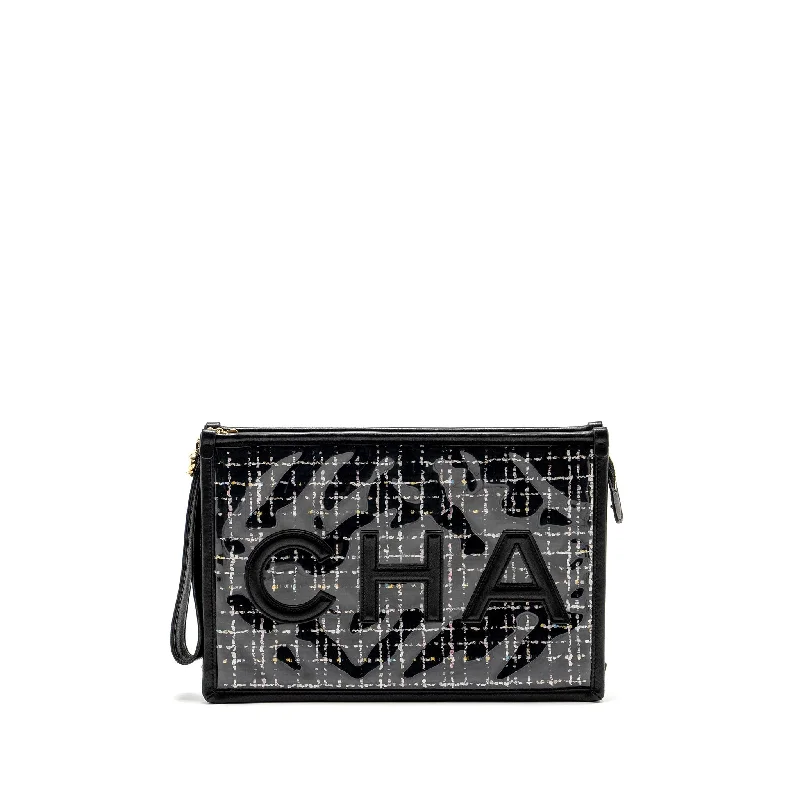 Stylish laptop bags for professionalsChanel Letter Logo Clutch Bag Tweed PVC/Lambskin Black LGHW