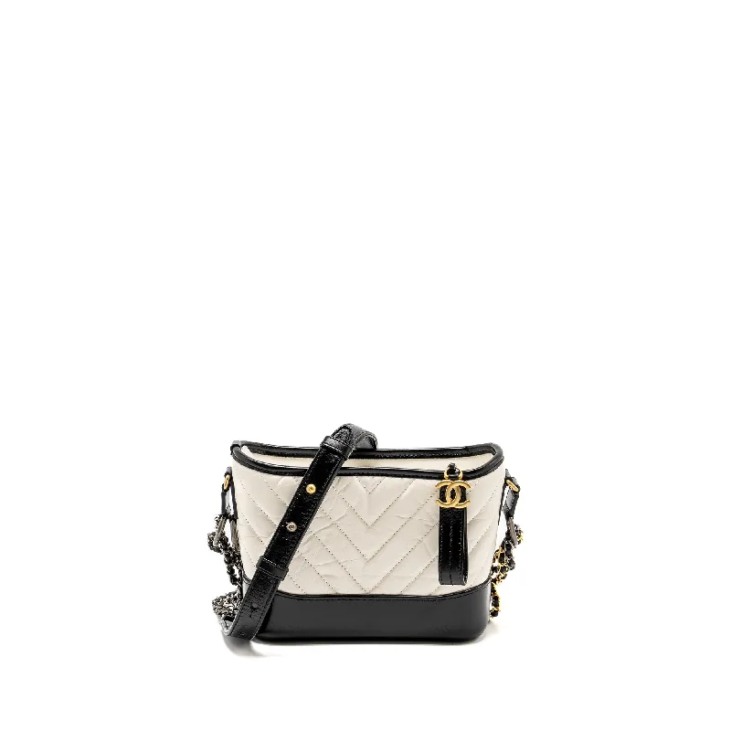 Compact crossbody bags for travelChanel Small Chevron Gabrielle Hobo Bag Calfskin White/Black Multicolour Hardware