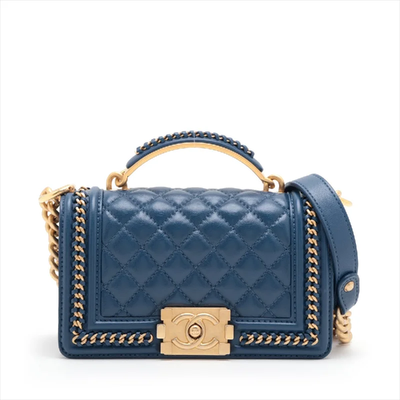 Water-resistant travel backpacksChanel Boy Chanel 20 Small Chain Leather Shoulder Bag Blue G  A67085