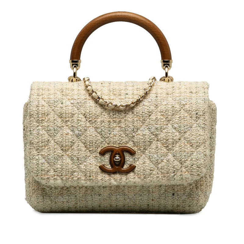 Luxury brand bags on saleChanel Coco Top Handle Chain Shoulder Bag White Multicolor Tweed Bamboo