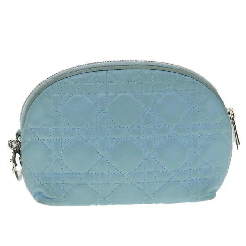 High-end designer bags for menCHRISTIAN DIOR Lady Dior Canage Pouch Lamb Skin Blue Auth am3267